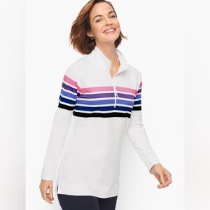 Talbots White Sweatshirt with Pink and Blue Stripes